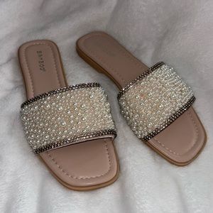 Pearl & Rhinestone Beaded Sandals